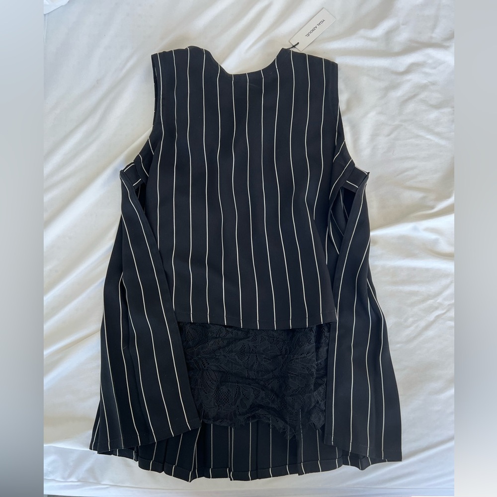 Yigal Azrouel NWT Pleated Back Tank in Black stripes US6